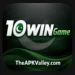 10WIN Game logo design showing green waves, crescent symbol, and TheAPKValley.com website branding