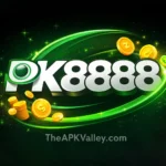 PK8888 Game official logo with green glowing theme and coin elements for real cash gaming platform