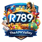 R789 Game casino style logo with gaming icons and TheAPKValley branding for latest APK download 2026