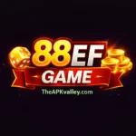 88EF Game logo design with gold and red theme featuring TheAPKvalley.com watermark branding