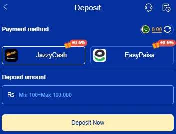 88fd game deposit screen showing JazzCash and EasyPaisa payment methods for Pakistan users