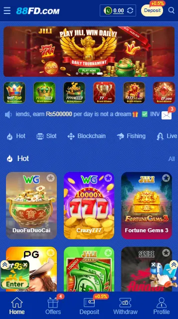 88fd game home screen interface showing slots games and online gaming options