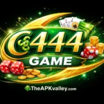 C444 Game logo in green and gold 3D style with casino elements and TheAPKvalley.com watermark.